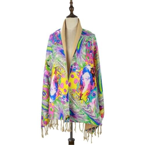 Winter Scarf Szalik Women Digital Shawls Capes Long Bufandas Invierno Mujer Cashmere Feather Printed Tippets бандана