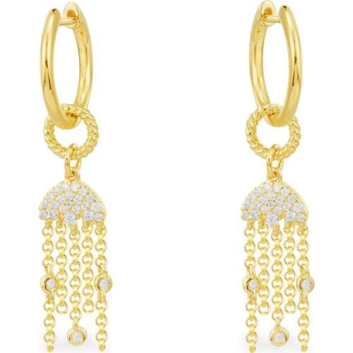 Sterling silver golden yellow jellyfish palm leaf small fish starfish seahorse tassel earrings female