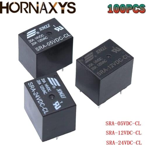 100pcs Relays SRA-05VDC-CL SRA-12VDC-CL SRA-24VDC-CL Power Relay 5 Pin DC 5V 12V 24V 10A 250VAC 5PIN Black Automobile Relay