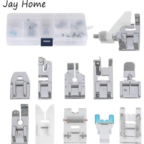 11Pcs Presser Feet Set Blind Stitch Foot Rolled Hem Foot Zipper Foot Low Shank Sewing Machine Presser Foot Set with Storage Case