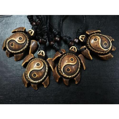 FREE SHIPPING 12 PCS Mens Faux Bone Powder Yin Yang Turtle Tooth Adjustable Cord Necklace