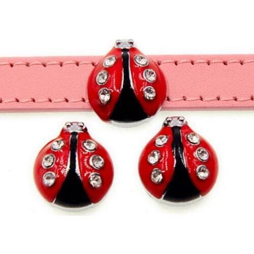 20, 50)PCS/lot 10MM DIY Alloy Ladybug Slide Charm Fit For 10mm Leather Wristband Keychains