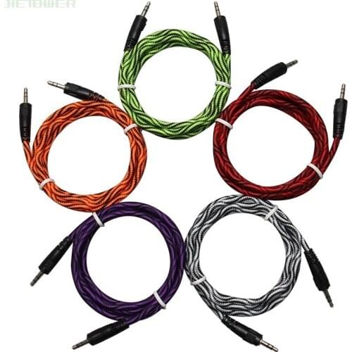 500pcs/lot 1.5m Nylon Jack Aux Cable 3.5 Mm To 3.5mm Audio Cable Male To Male Kabel Gold Plug Car Aux Cord for Iphone Samsung