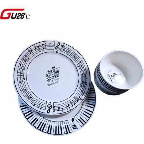 8 Inch Music Note Plate Dinner Set Dish Porcelain Dessert Plate&Bowl Wholesale Dinnerware Cake Plate Snack Plate 2018 New Design