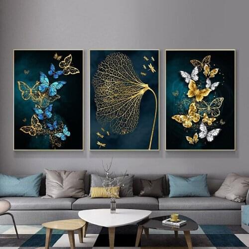 Blue Butterfly Abstract Diamond Painting 5D Diy Full Square Round Drill Diamond Embroidery Kits Triptych Wall decoration AA2795