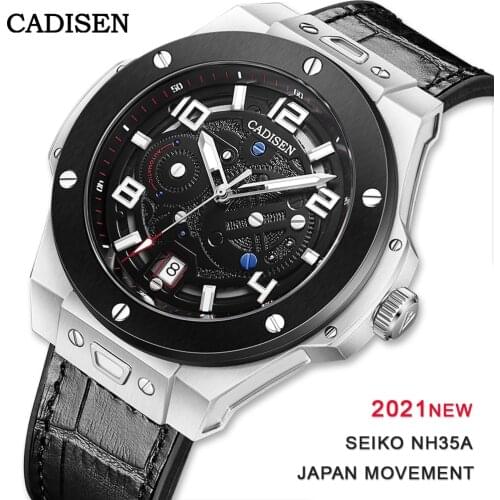 CADISEN Men Watches Mechanical Automatic Watch for Men Luxury Sapphire Japan Movement 100m Waterproof Leather Sports Watch 2021