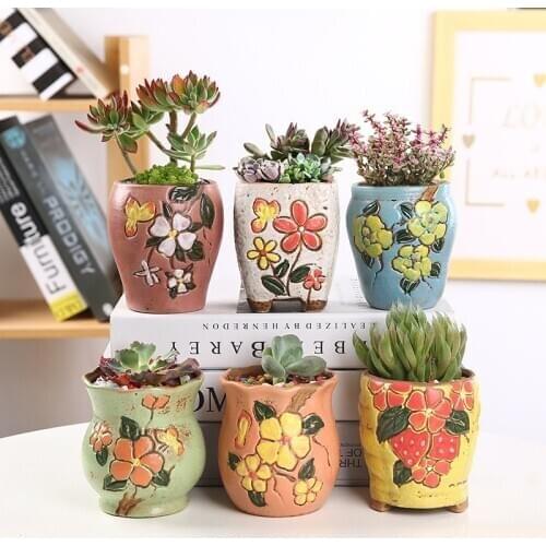 Color Ceramic Mini Flower Pot Hand-painted Cute Indoor Balcony Flowerpots Ceramic Craft Home Decor Small Flower Pot