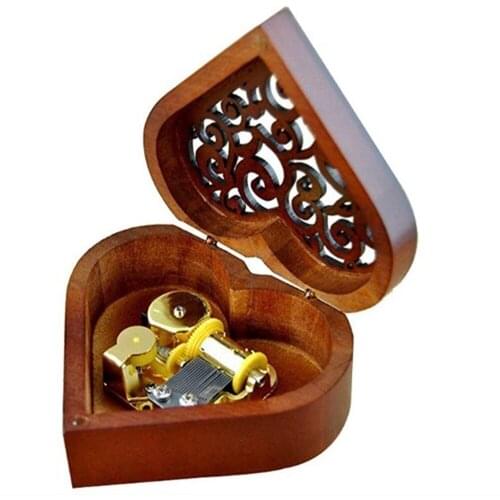 Heart Shaped Wood Carved Mechanism Musical Box Gift for Christmas/Birthday/Valentines Day