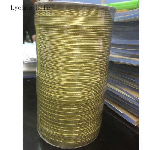 Lychee Life 100M 5/6mm Gold Color Polyester Elastic Bands For Garment Diy Sewing Accessories