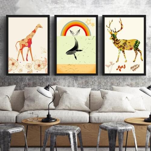 HAOCHU Scandinavian Decorative Living Room Modern Cartoon Cottage Small Fresh Poster House Corridor Wall Canvas Painting