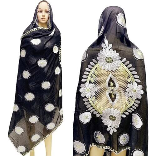 Cotton Scarf African Muslim Women Scarf Embroidery Design On The Back Fashionable New Scarf For Shawls BF-172