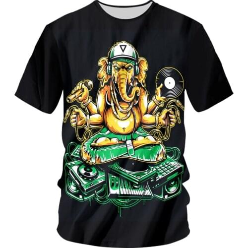 IFPD EU Size Ganesha T Shirts Mens Short Sleeve 3D O-neck T-shirt Print Elephant God And Music Summer Casual Plus Size 6XL Tops