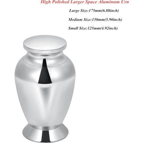 IJU050 High Polished Large Space Cremation for Human Ashes Engrave 6.88 Inch Aluminum Urn