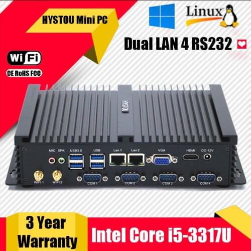 Intel Core i5 3317u Industrial PC 1007u Fanless Mini PC Windows 10 TV Box HDMI 4 RS232 Dual NIC 2 LAN 8 USB WiFi Rugged Computer