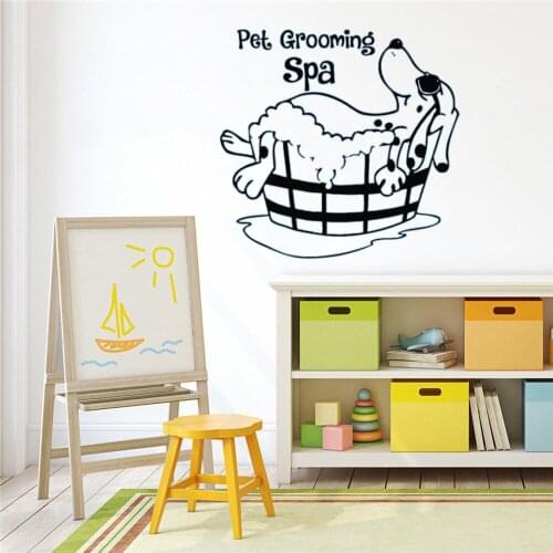 Cute Dog Cat Veterinary Pet Grooming Wall Decal Kindergarten Vinyl Creative Wall Sticker Self Adhesive Home Decoration