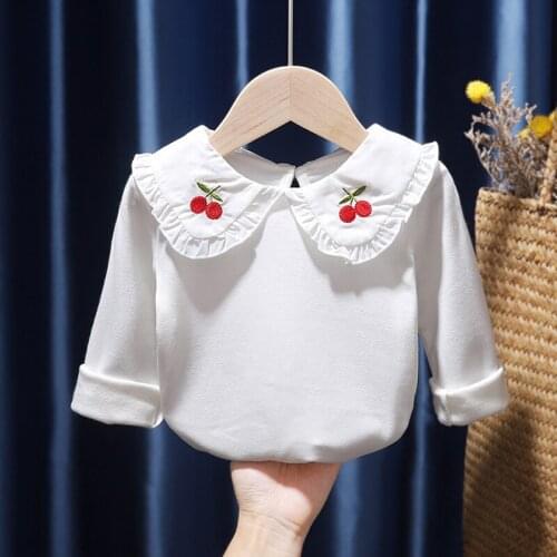 Keelan Baby Girl Blouses Fashion Cherry Embroidered Collar Long Sleeve Shirt For Girls Kids Autumn Spring Princess Sweatshirts