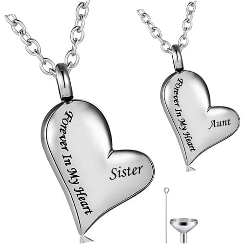 Fashion Stainless Steel Ashes Holder Funeral Memorial Urn Necklaces Heart Cremation Keepsake Urn Jewelry-Forever in My Heart