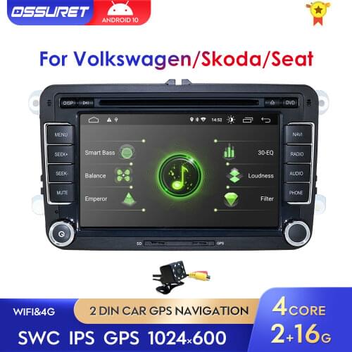 Android 10 For VW Volkswagen Skoda Octavia ll Golf 5 6 Seat Altea Car Radio IPS 2Din GPS Navigation Auto Multimedia Player 7Inch