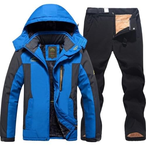Men Ski Jacket Pants Winter Warm Waterproof Windbreaker Outdoor Sports Snowboarding Skiing Camping Fleece Coat Trousers Ski Suit