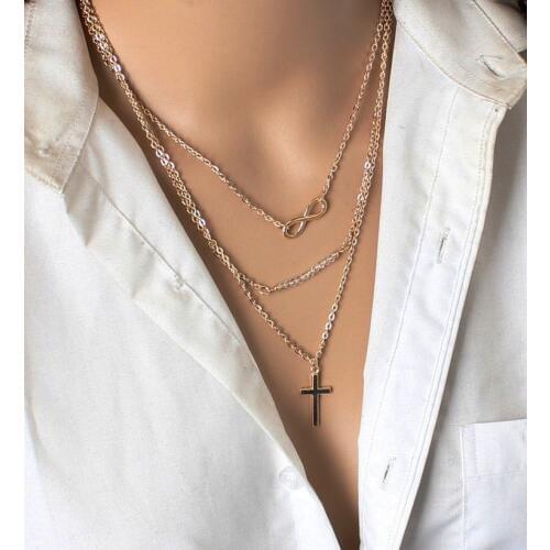 2021 new Korean fashion trend big temperament multi-layer cross 8 down chain necklace bead necklace