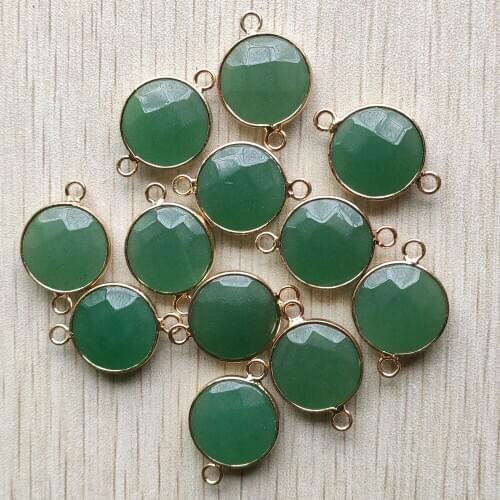 Wholesale 12pcs/lot Natural green aventurine Connector charms section round pendants 16mm for bracelets Jewelry Making