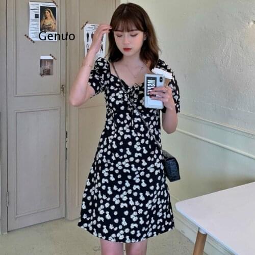 Dresses Womens Summer V-Neck Floral Print Puff Sleeve A-Line Daisy Sexy Retro Casual Mini Plus Size 4XL Feminine Chic Fashion