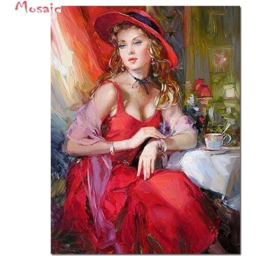 Full Square/Round Drill Diamond Embroidery Woman Diamond Painting Portrait Picture Rhinestone Diamond Mosaic Decor lady in hat