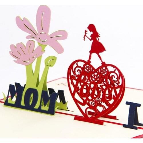 Greeting Card Foldable Heart Shape Pattern Paper Holiday Creative Blessing Card for Mothers Day