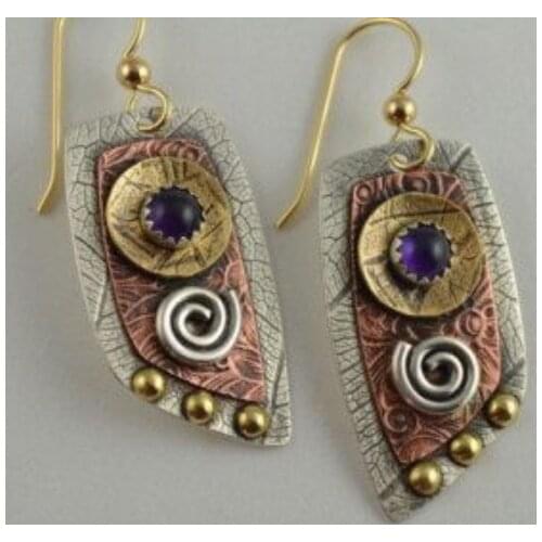Boho multicolor filled natural amethyst gemstone bridal gift earrings