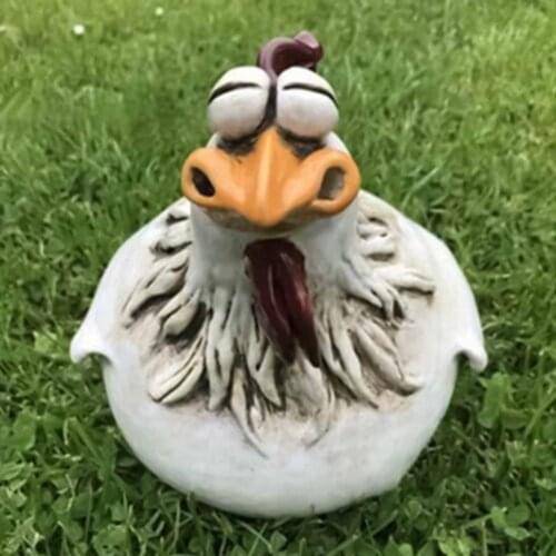 Garden Sculpture Big Eye Chicken Shape Desktop Ornaments Resin Lawn Fence Decorating Statue Home Decoration