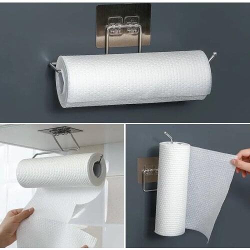 Self-Adhesive Towel Holder Rack Kitchen Toilet Paper Holder Rack Roll Paper Holder Stand Storage Rack Bathroom Accessories 1 PC
