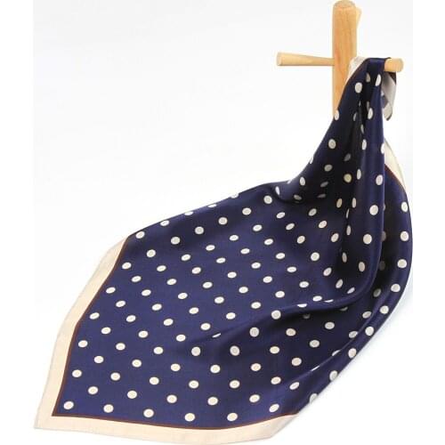 High Quality Women Pure Silk Dot Print Scarf Female Handkerchief Bandana Hair Scarf Womens Natural Silk Square Head Neck Scarf
