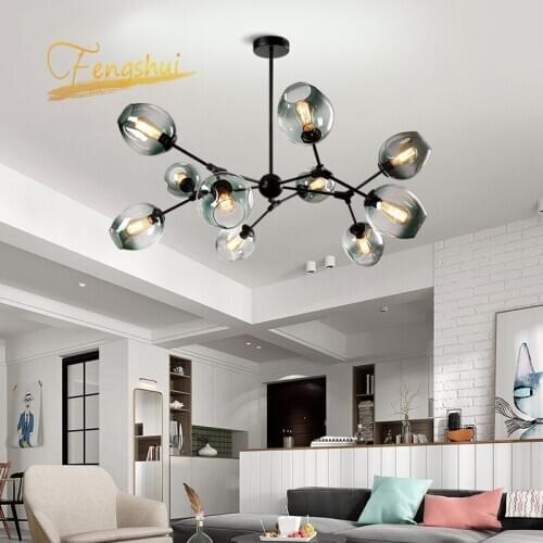 Nordic Glass LED Chandelier Lustre Lighting Dinning Bed Room Bedroom Ball Chandeliers Kitchen Fixtures Luminaire Hanging Lamp