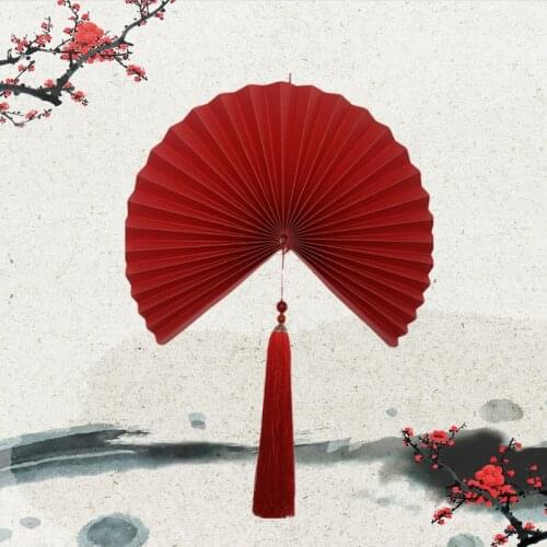 Chinese Red Paper Folding Fan Wall Decoration Hanging Package Large Printed Chinese Gift Folded Fan Decorative Fans
