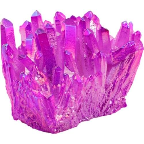 TUMBEELLUWA Purple Titanium Coated Crystal Rock Quartz Cluster Geode Druzy Stone Home Decoration Specimen