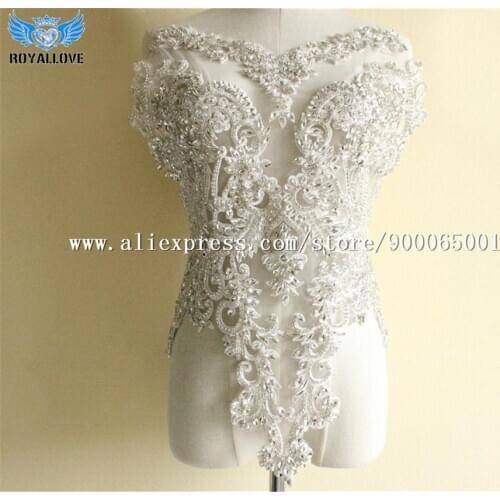 Heavy Beaded Clear Rhinestone Bodice Applique Crystal Application Patch Sparkling Accents Diamante Lace Patch Panel for Wedding