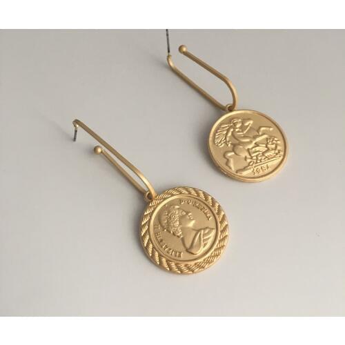 TRENDY EARRINGS GOLD COLOR PLATING COIN MEDALLION DROP EARRING FOR WOMEN GIRL