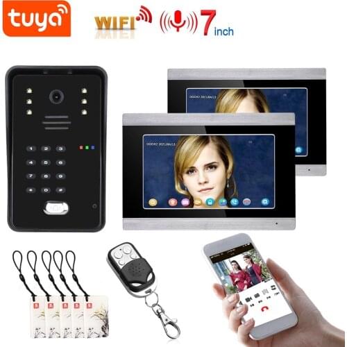 Tuya RFID Video Intercom 2pcs 7 Inch Monitor Support Remote APP unlocking,Recording 1080p Camera 2 Way Talk Doorbell Doorphone