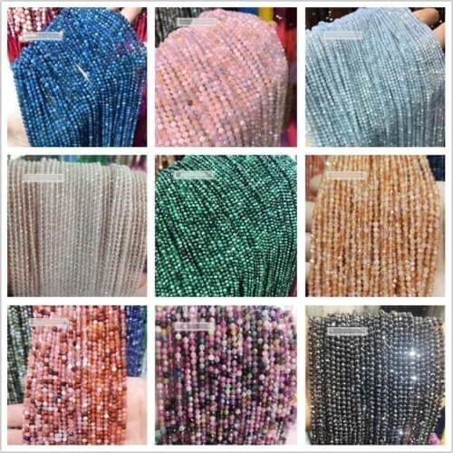 High Quality Natural Stone 2/3/4mm Faceted Round Shape Necklace Bracelet Jewelry DIY Gem Loose Beads 35cm wk173