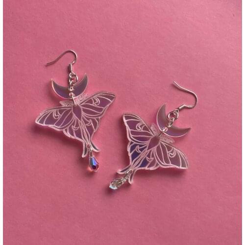 Handmade LUNA MOTH iridescent statement earrings/ laser cut acrylic