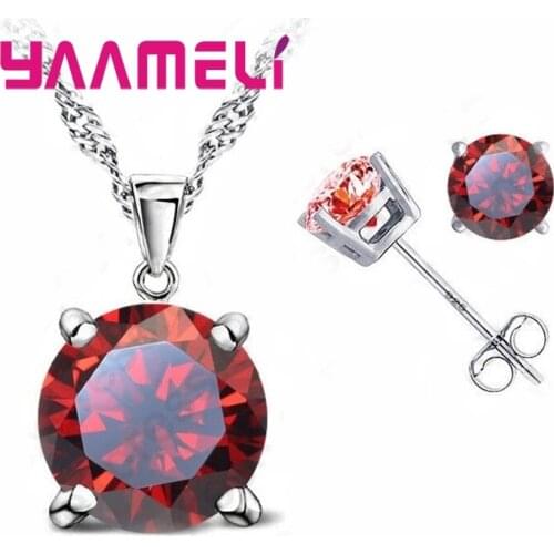 Classic Jewelry 4 Claws Cubic Zirconia Good Quality 925 Sterling Silver Jewelry Sets Stud Earring Pendant Necklace 8 Colors