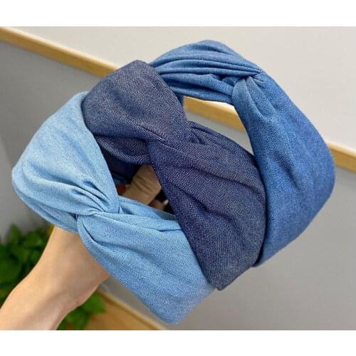 Women Girls Denim Cross Knot Hairband Headband Adult Hair Accessories
