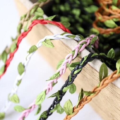 2/3/5M Mori Green Leaves Ribbon Leaf Shaped Wax Rope Wedding Gift Twine Cords DIY Flower Bouquet Decor Artificial Plant Leaves