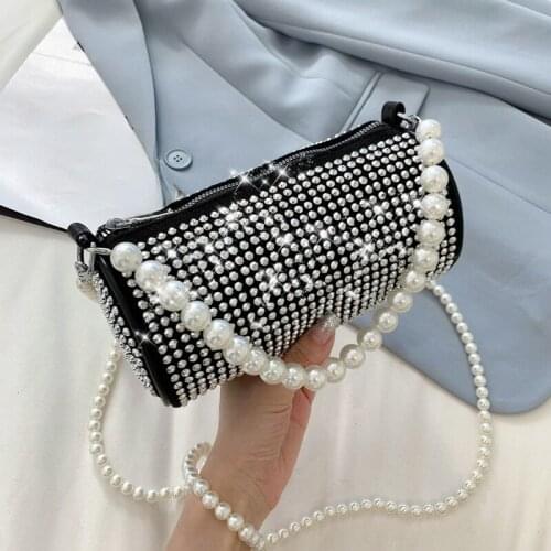 2021 Black Simple Casual Diamond Bucket Bags Fashion Barrel Shape Handbags