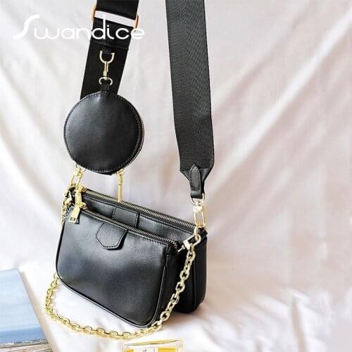 Real Genuine Leather 3pcs/set Detachable Simple Flap Crossbody Messenger Shoulder Bags 2019 Women Female Handbags Calfskin Purse
