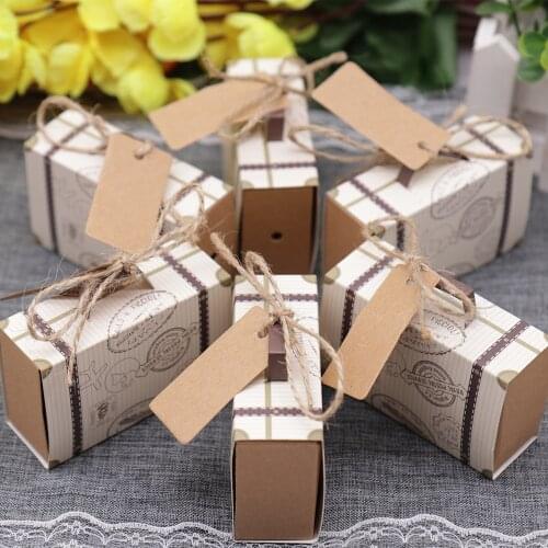 50pcs Kraft Paper Candy Box Suitcase Shape Airplane Pattern Gift Packaging Boxes Wedding Baby Shower Birthday Party Favor Supply