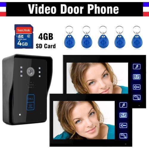7 Inch LCD Touch Monitor Record Video Door Phone Doorbell System 4GB Card Recording Video Intercom Kit IR Night vision Camera