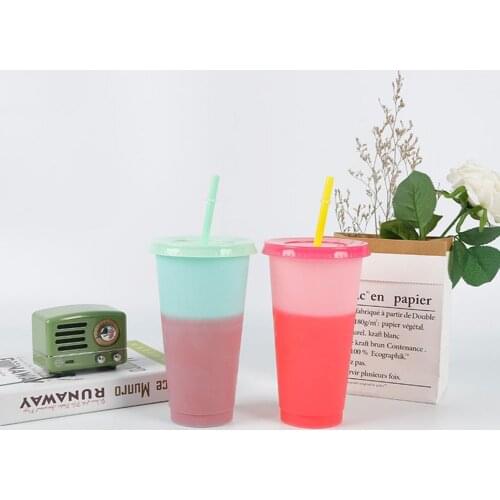 720ml Straw Cup With Logo Color Changing Cold Cups With Lid Reusable Cups Plastic Tumbler Cold Coffee Mug For Dropship Wholesale