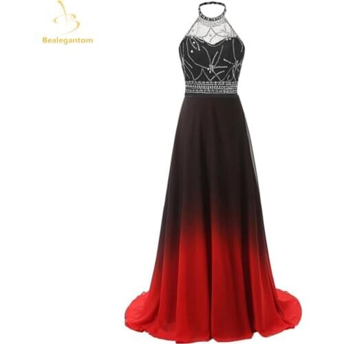 Bealegantom Halter Gradient Chiffon Evening Dresses 2021 Beaded Ombre Formal Prom Party Gown Vestido Robe De Soire QA1616
