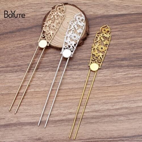 BoYuTe Wholesale (5 Pieces/Lot) Metal Alloy 24*70MM Flower Hair Stick Diy Hand Made Retro Palace Hair Jewelry Accessories